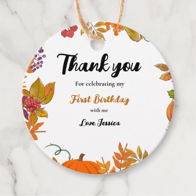 Fall Pumpkin Zweiten Geburtstag Vielen Dank Geschenkanhänger (Vorderseite)