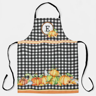 Fall Pumpkins auf Black Gingham Mit Monogramm Schürze