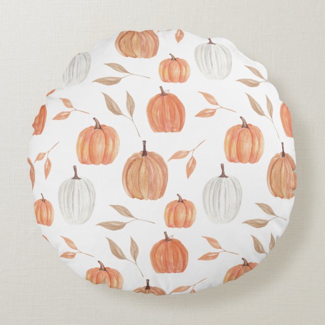 Fall Pumpkins & Blätter Rundes Kissen (Vorderseite)