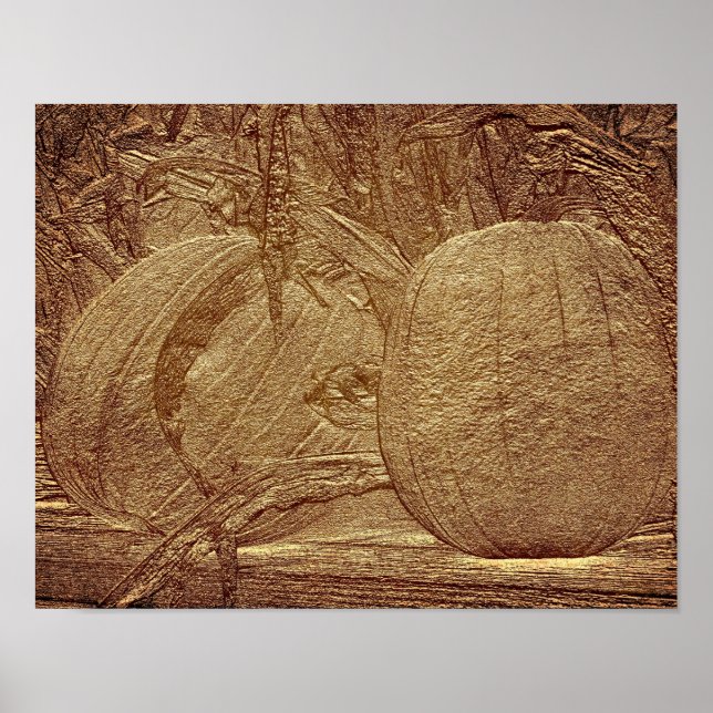 Fall Pumpkins Cornstalks Sculpted Effect Poster (Vorne)