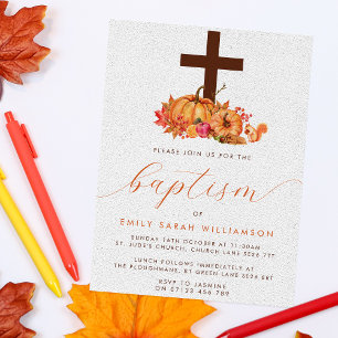 Fall Pumpkins & Cross Baby Taufe Einladung