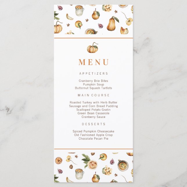 Fall Pumpkins Friendsgiving-Erntedank Menükarte (Vorderseite)
