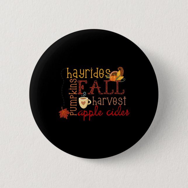Fall Pumpkins Hayrides Harvest Apples Ciders Autum Button (Vorderseite)