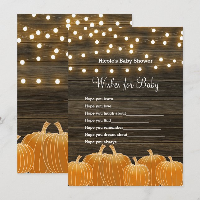 Fall Pumpkins & Lights Wünsche für Baby Showspiel Einladung (Vorne/Hinten)