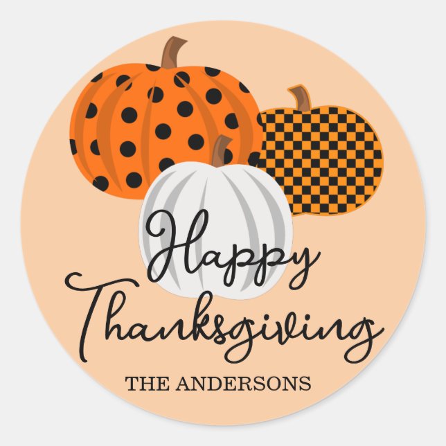Fall Pumpkins Personalisiert Happy Thanksgiving Runder Aufkleber (Vorderseite)