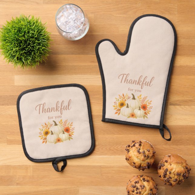 Fall Pumpkins & Sonnenblumen | Eleganter Erntedank Ofenhandschuh & Topflappen-Set (Oben Unten)