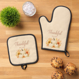 Fall Pumpkins & Sonnenblumen | Eleganter Erntedank Ofenhandschuh & Topflappen-Set