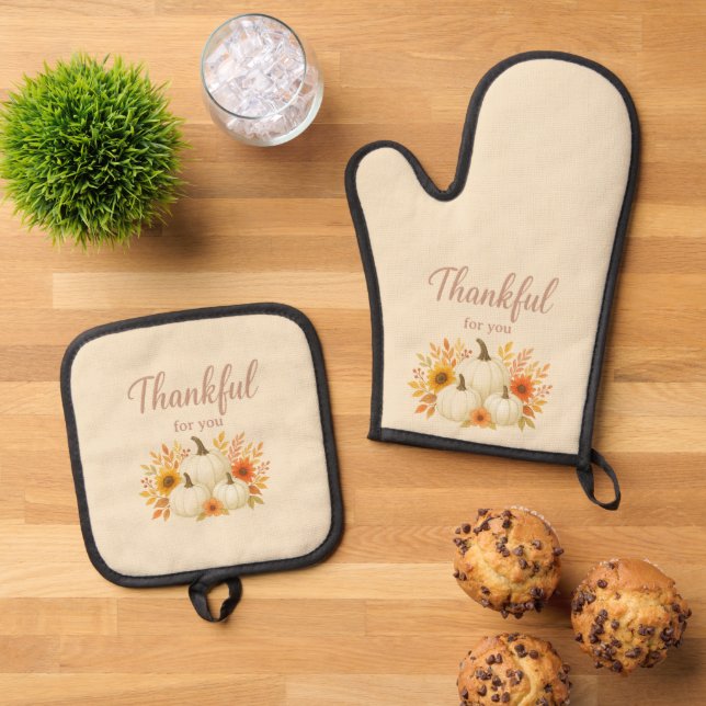 Fall Pumpkins & Sonnenblumen | Eleganter Erntedank Ofenhandschuh & Topflappen-Set (Oben Unten)