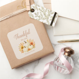 Fall Pumpkins & Sonnenblumen | Eleganter Erntedank Quadratischer Aufkleber