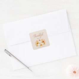 Fall Pumpkins & Sonnenblumen | Eleganter Erntedank Quadratischer Aufkleber