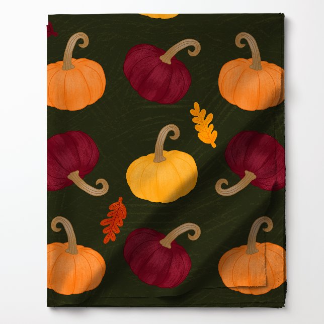 Fall Pumpkins und Blätter auf grünem Muster Stoff (Von Creator hochgeladen)