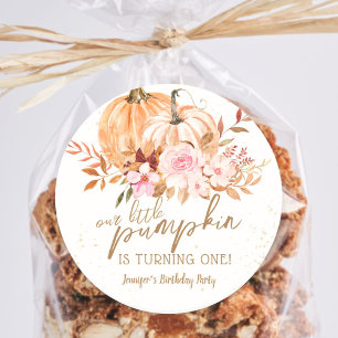 Fall Pumpkins Watercolor Boho Girl 1. Geburtstag Runder Aufkleber