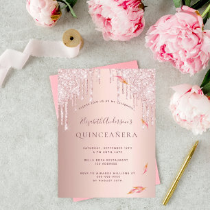 Fall Quincenera Party Rose Gold Glitzer Einladung Postkarte