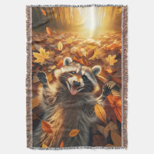 Fall Raccoon Throw Blanket Decke (Vorderseite Vertikal)