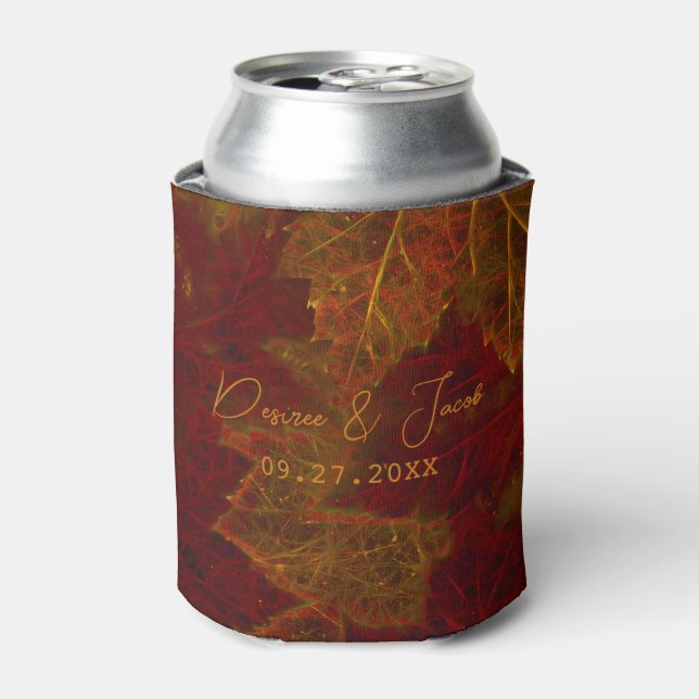 Fall Red Gold Rustic Elegante Maple Blätter Dosenkühler (Kanne Vorderseite)
