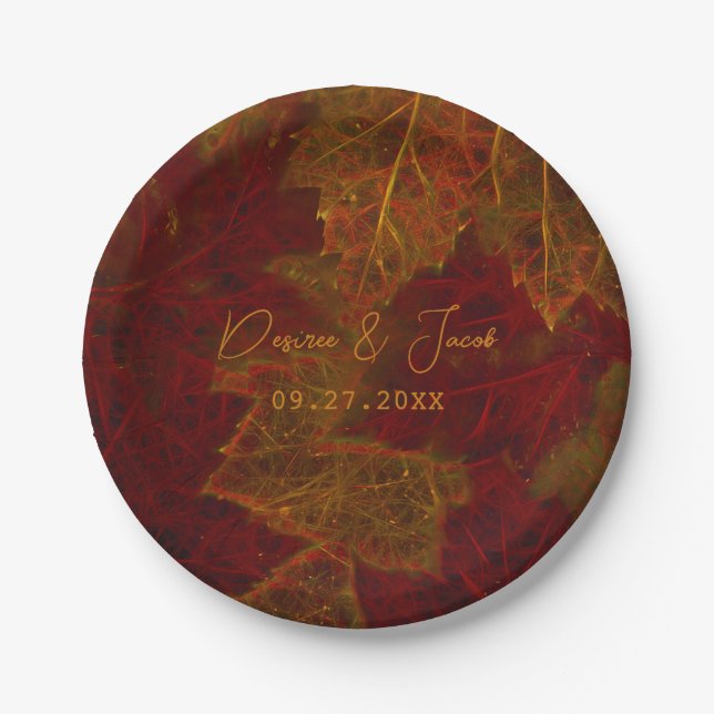 Fall Red Gold Rustic Elegante Maple Blätter Pappteller (Vorderseite)