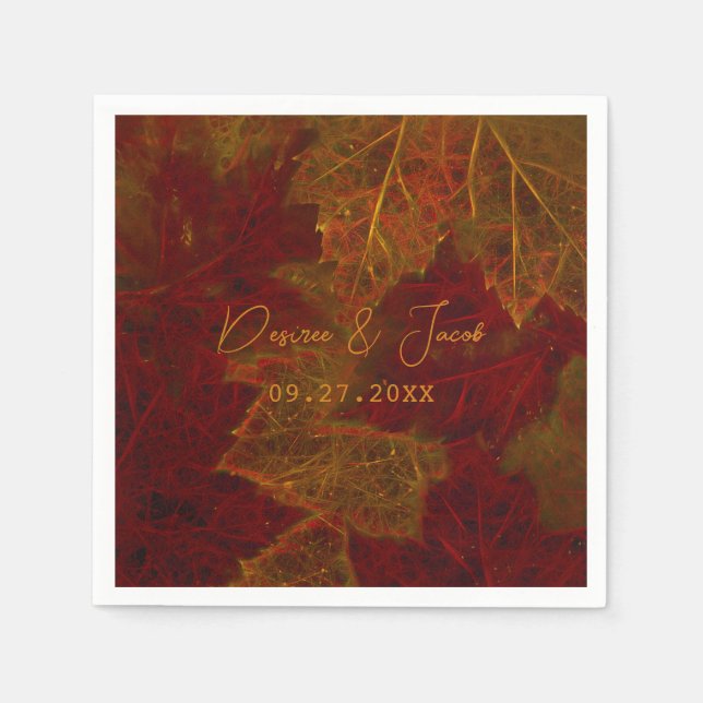 Fall Red Gold Rustic Elegante Maple Blätter Serviette (Vorderseite)