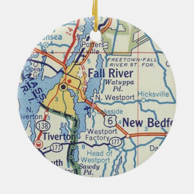 Fall River MA Vintage Karte Keramik Ornament (Hinten)