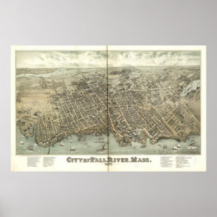 Fall River Mass. 1877 Antike Panoramakarte Poster