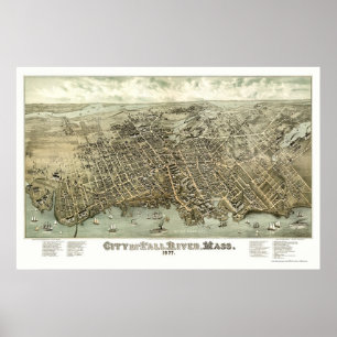 Fall-River, panoramische Karte MAs - 1877 Poster