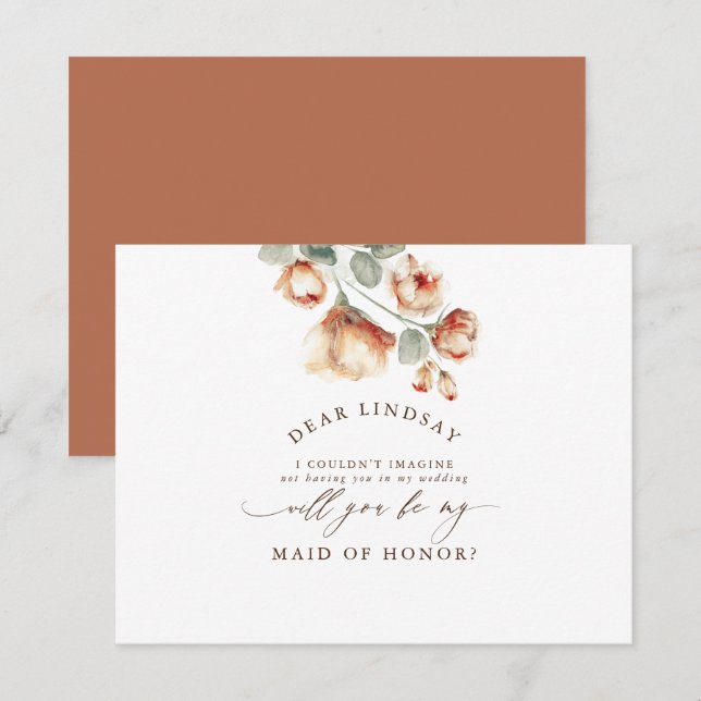 Fall Rose Floral Bridesmaid - Trauzeugin Einladung (Vorne/Hinten)