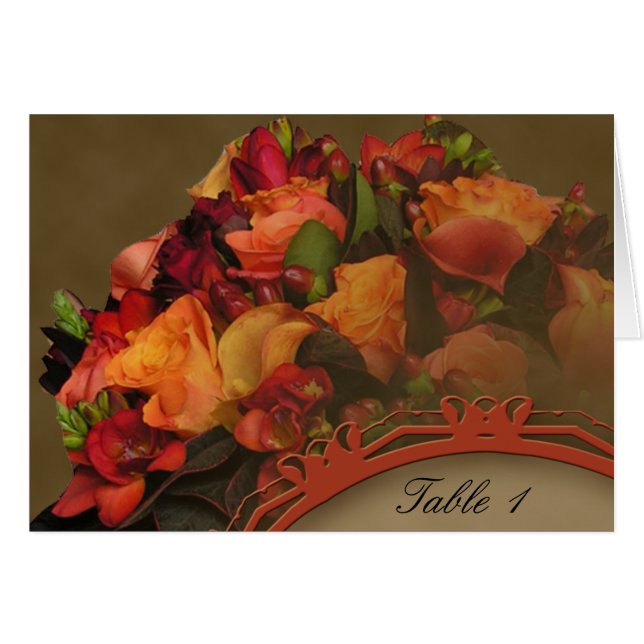 Fall-Rosen-Blumenstrauß-Tischnummerzeltkarte (Vorderseite (Horizontal))