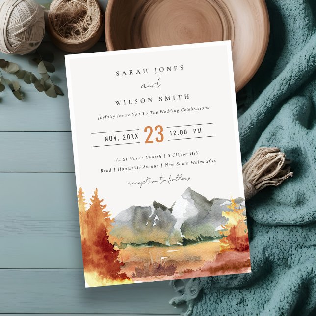 Fall Rust Orange Mountain Trees Foliage Hochzeit Einladung (Von Creator hochgeladen)