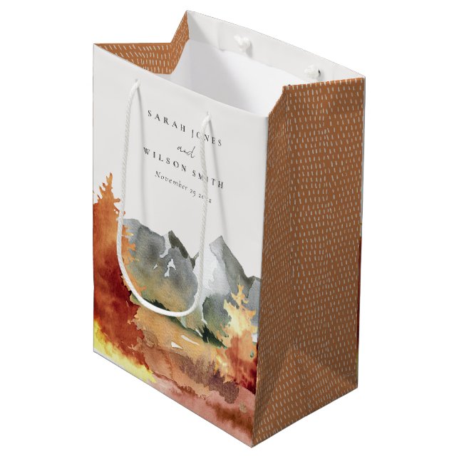 Fall Rust Orange Mountain Trees Foliage Hochzeit Mittlere Geschenktüte (Vorderseite Schrägansicht)