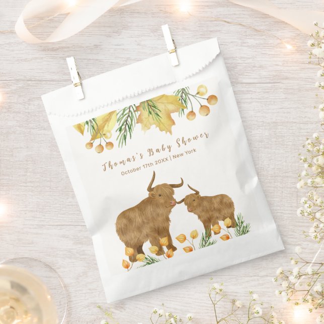Fall Rustic Boho Highland Cow Baby Showdusche Geschenktütchen (Ausgeschnitten)