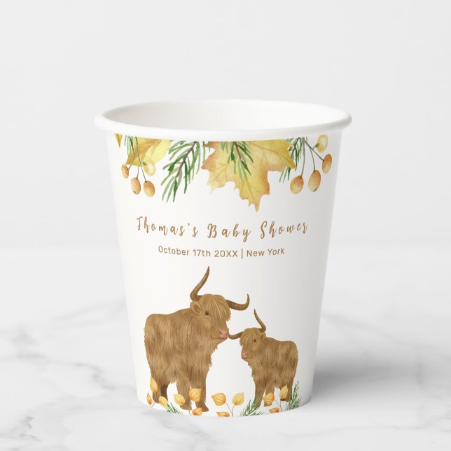 Fall Rustic Boho Highland Cow Baby Showdusche Pappbecher (Vorderseite)