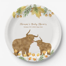 Fall Rustic Boho Highland Cow Baby Showdusche Pappteller