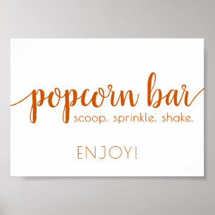 Fall   Rustic Burnt Orange Popcorn Bar Sign Poster