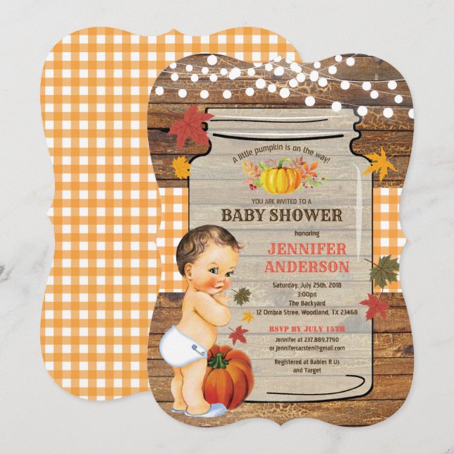 Fall Rustic Pumpkin Baby Dusche Einladung (Vorne/Hinten)