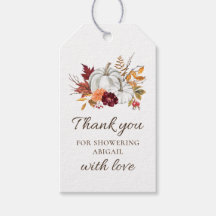 Fall Rustic White Pumpkin Baby Dusche Tag