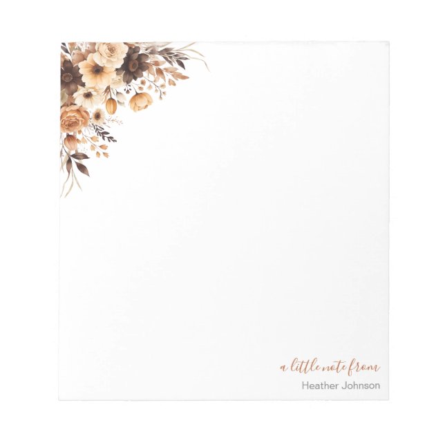 Fall Rustikale Braun und Elfenbeinküste Rose Hochz Notizblock (Vorderseite)