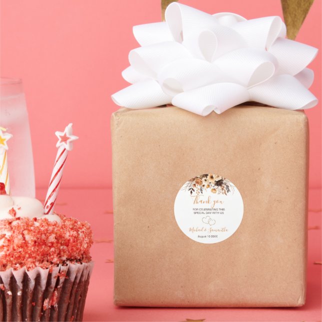 Fall Rustikale Braun und Elfenbeinküste Rose Hochz Runder Aufkleber (Party)