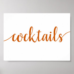 Fall   Rustikale Burnt Orange Cocktails Zeichen Poster