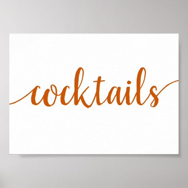 Fall | Rustikale Burnt Orange Cocktails Zeichen Poster (Vorne)
