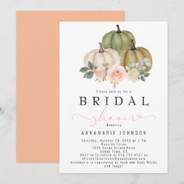 Fall Sage Green und Peach Pumpkin Floral Bridal In Einladung