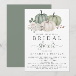 Fall Sage Green und White Pumpkin Floral Bridal Einladung