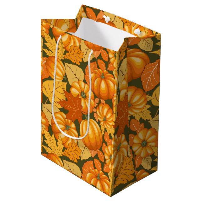 Fall Saison Halloween Pumpkins Muster Mittlere Geschenktüte (Vorderseite Schrägansicht)