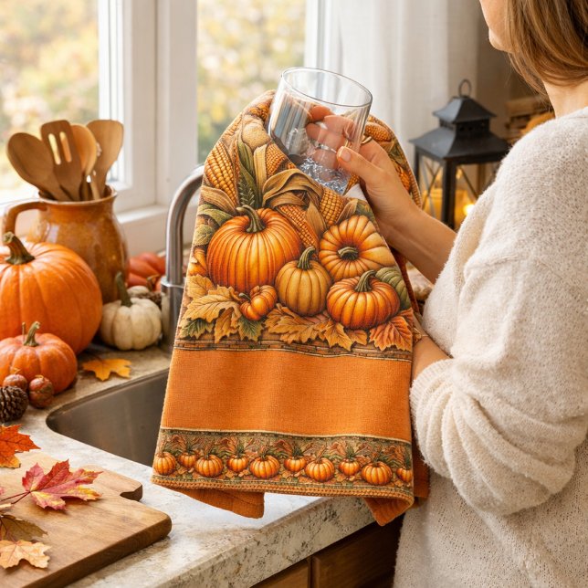 Fall Saison Pumpkins Saisonküche Handtücher (Von Creator hochgeladen)