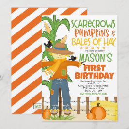 Fall Scarecrow Pumpkin Boy Geburtstag Einladung