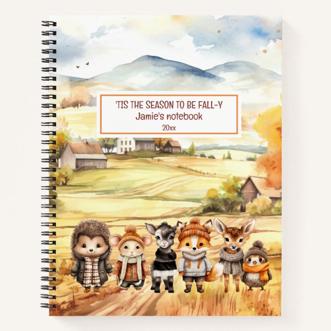 Fall Scenery Friends Cute Animaux Nom Carnet (Devant)