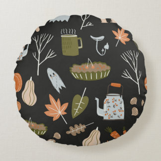 Fall seamless pattern with cozy nature elements. C Rundes Kissen
