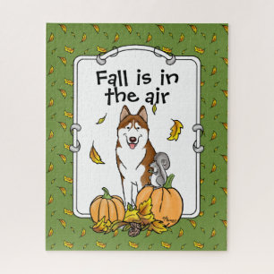 Fall Sibirischer Husky (rot) Pumpkins Blätter Nied