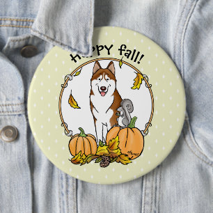 Fall Sibirischer Husky (rot) Pumpkins Blätter Nied Button