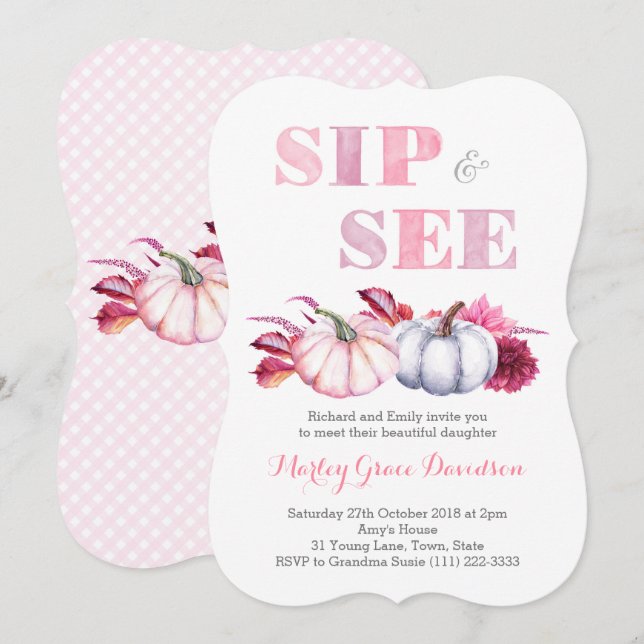 Fall Sip & Voir des cartes de fête avec Citrouille (Devant / Derrière)