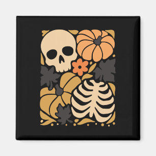 Fall Skeleton Pumpkin Floral Folkehl Halloween Magnet