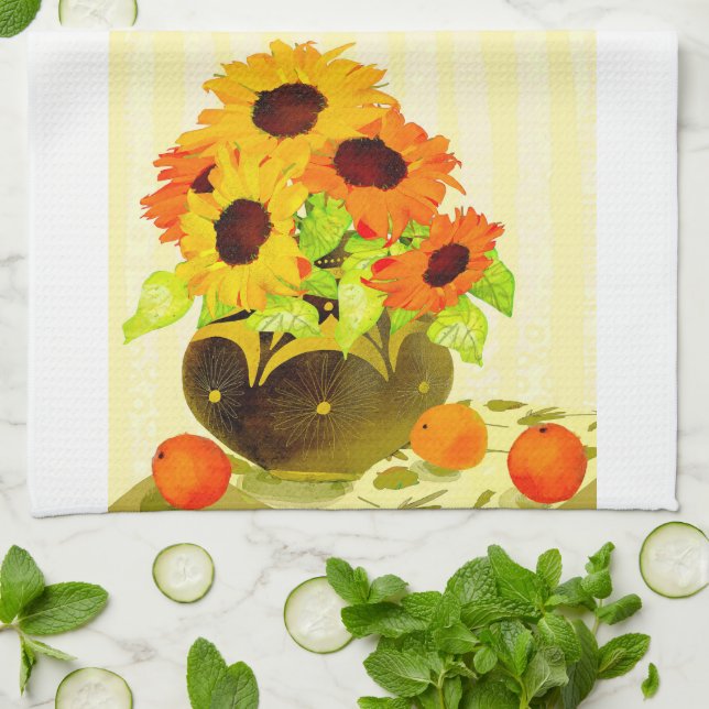 Fall Sonnenblume Küche Handtuch (Gefaltet)